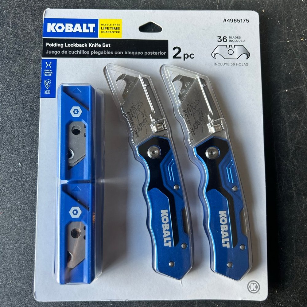 KOBALT Folding Lock back Utility Knife Hook Edge with 36pc blades